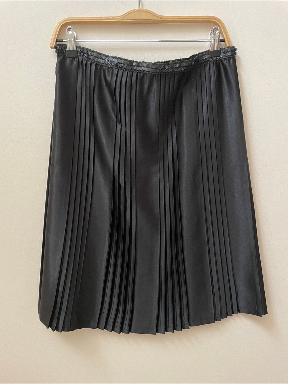 Vintage Moiselle Black Satin Pleated Midi Skirt 90s
